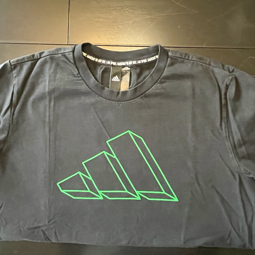 Adidas 2 Youth T-Shirts White with Blue/Grey and Black with Bright Green Symbol - Picture 4 of 13
